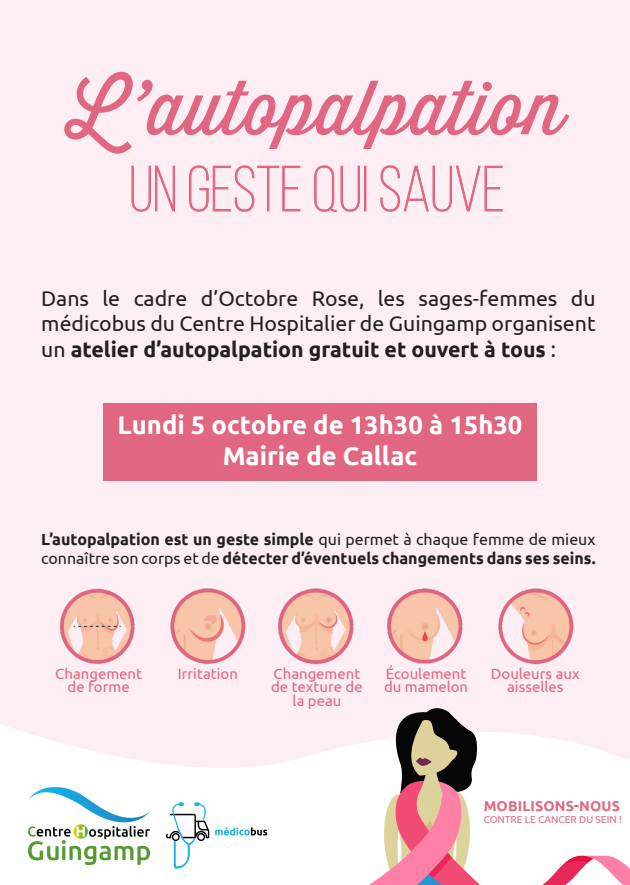 Octobre Rose : Atelier gratuit d&rsquo;apprentissage de l&rsquo;autopalpation à la mairie de Callac