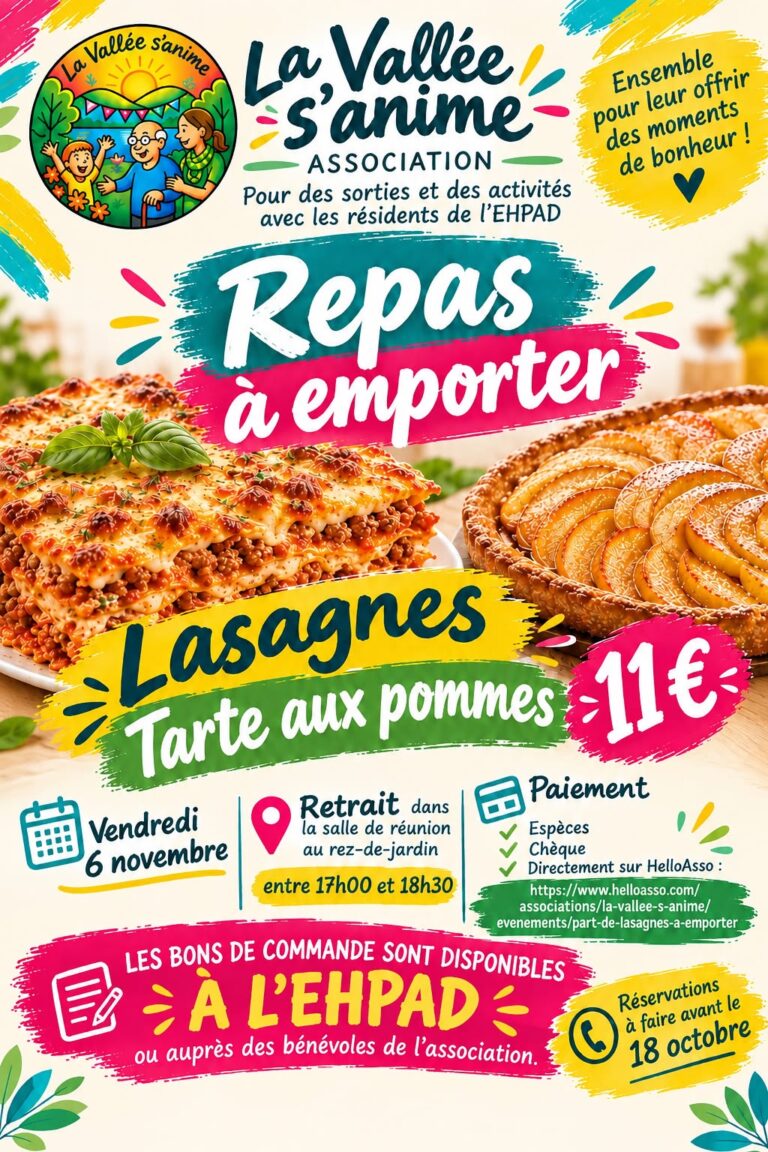 « La Vallée s&rsquo;anime »: Vente de repas à emporter, pour des sorties et des activités avec les résidents de l&rsquo;EHPAD.